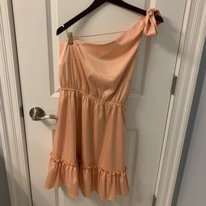 peachy pink single shoulder dress
